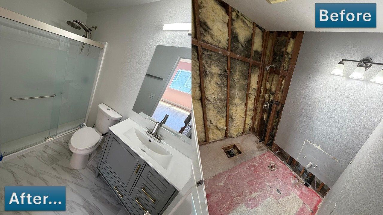 Bathroom renovation, before and after photos