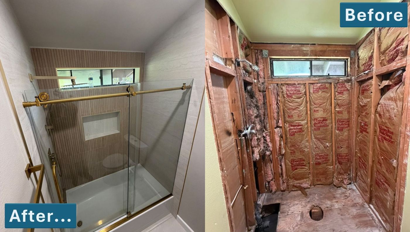 Shower and tile, before and after photos